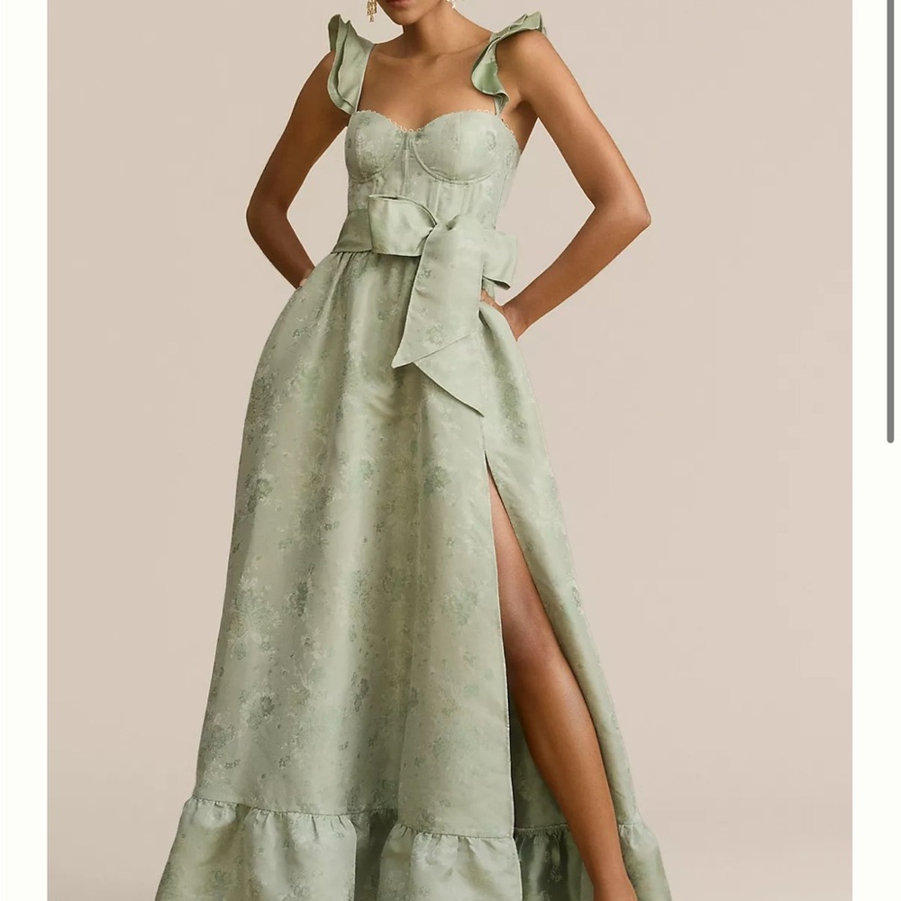 V. Chapman Sage Green Veronica Ruffle Maxi Dress Size 6